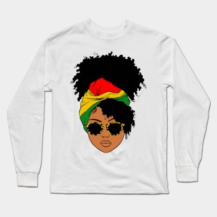 Afro Woman Headscarf Nubian Melanin Popping Black History Long Sleeve T-Shirt